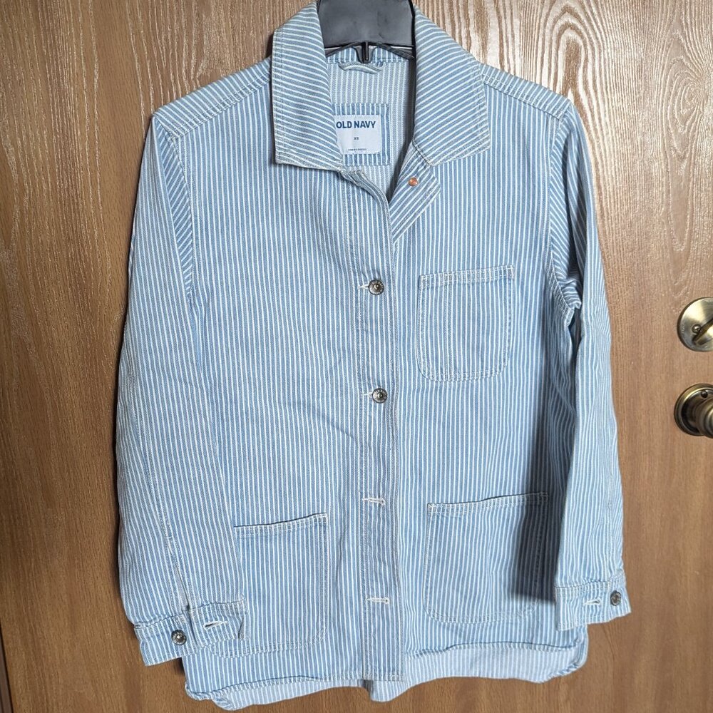 Old Navy Blue & White Railroad Stripe Jean Shacket, XS